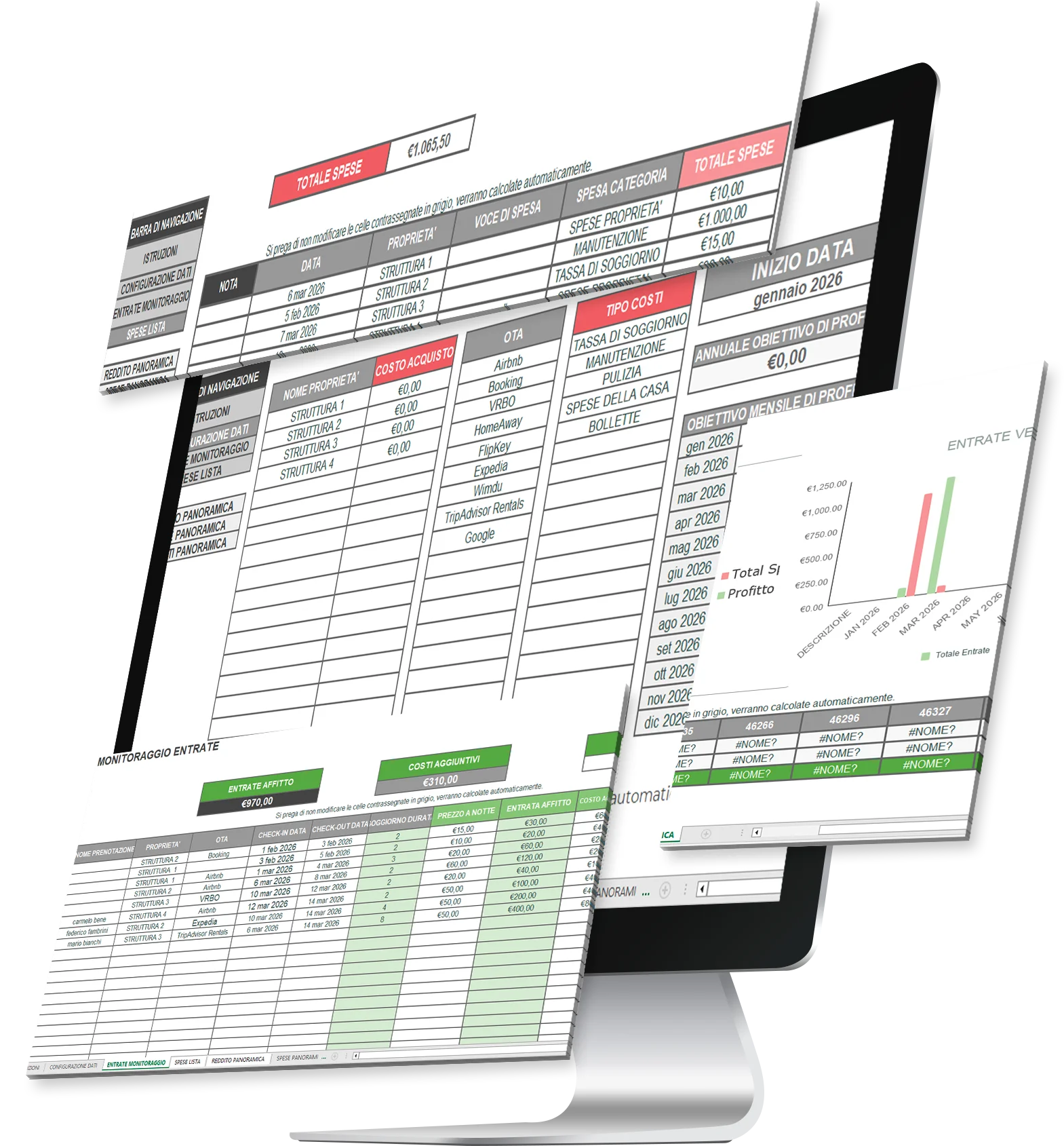 Foglio Excel gestione affitti Airbnb: entrate, spese e profitti